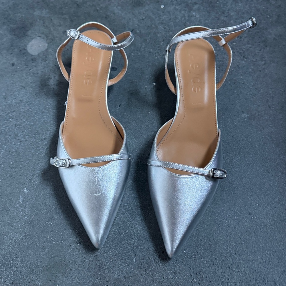 Aeyde Melia silver kitten heel sling back size 41 - Picture 3 of 5